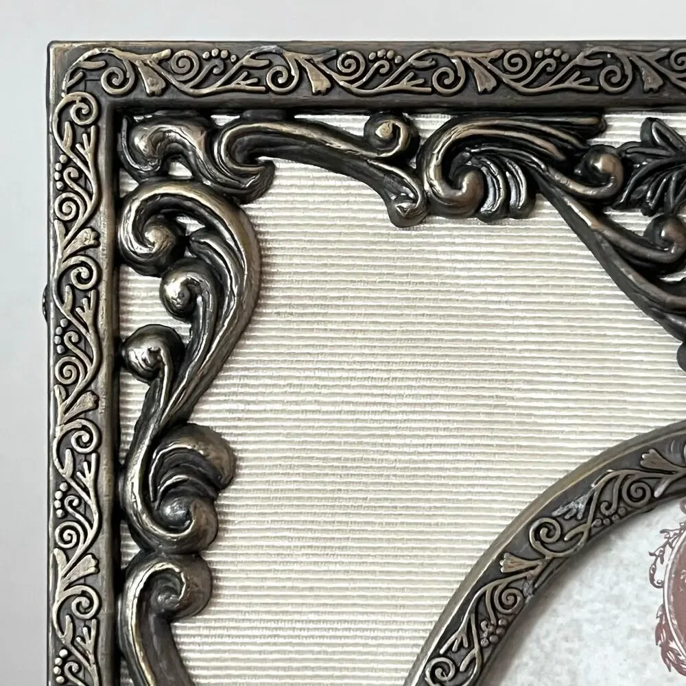 Vintage Antique Brass Tone Textured Fabric Filigree Ornate Oval Weston Gallery